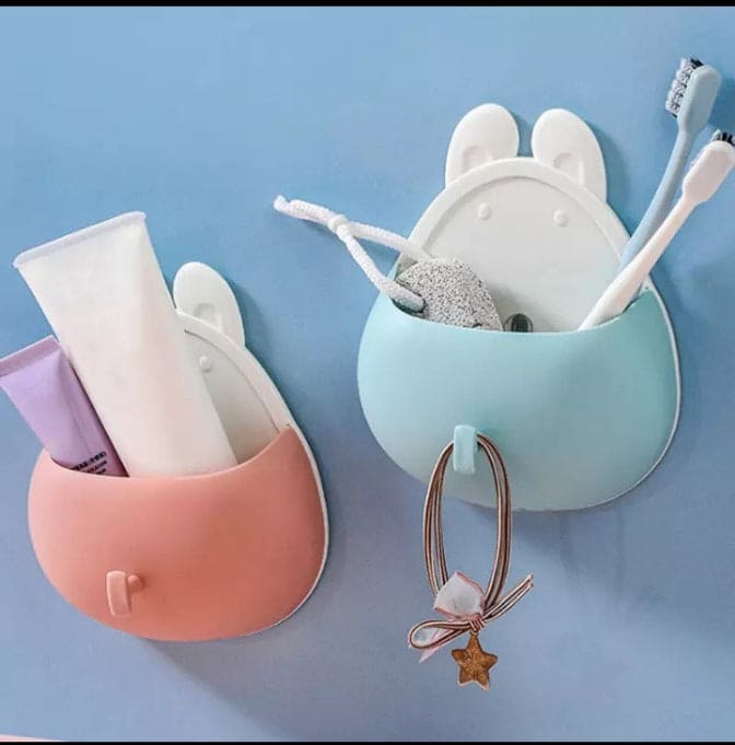 Rabbit Shape Wall Mounted Storage Box, Bathroom Toothbrush Toothpaste Holder, Self Adhesive Drain Rack With Hook Rabbit Shape Wall Mounted Storage Box, Bathroom Toothbrush Toothpaste Holder, Self Adhesive Drain Rack With Hook